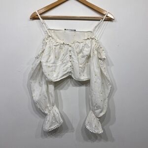 White Off-Shoulder Peasant Blouse with Gold Dot Detail